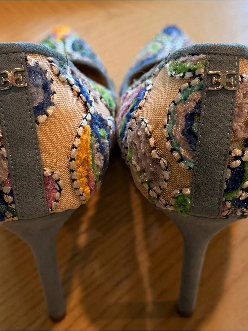 Sam Edelman Multicolor Embroidered Pointed Toe Heels